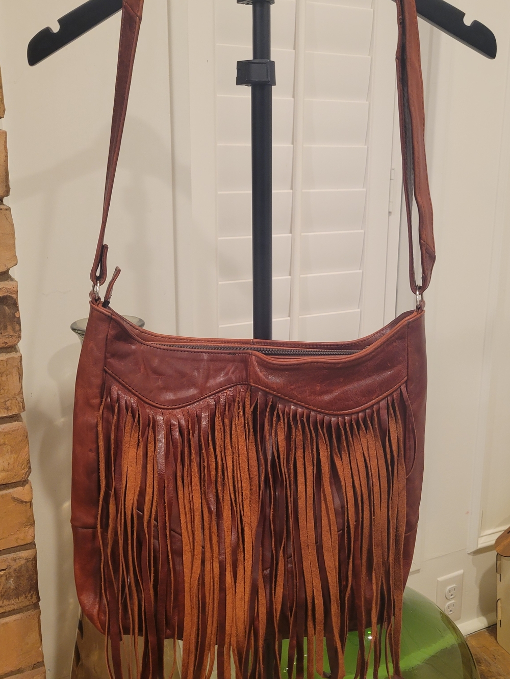 Vintage Brown Leather Fringe Crossbody Bag